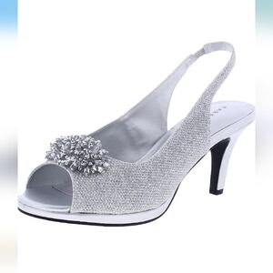 Karen Scott Breena Shimmer Silver Open Toe  Slingback Heels Size 7 1/2